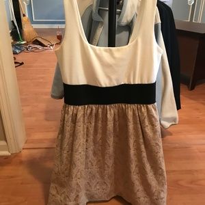 white and gold empire-waist dress